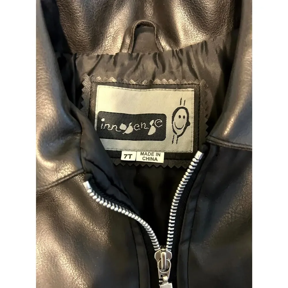 Innocense Simulated Leather Biker Jacket Toddler 7T Black USA Flag Eagle Graphic